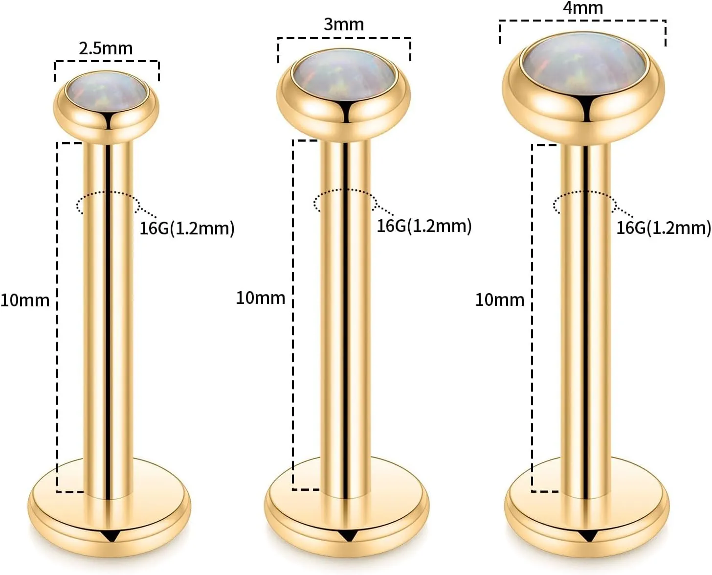 GAGABODY G23 Titanium Labret Studs 16g Lip Rings 6/8/10mm Tragus Earring Labret Jewelry Opal Top Helix Piercing Jewelry Cartilage Piercing Medusa Piercing