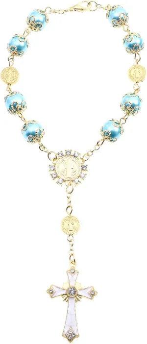 GALPADA Men's Gold Virgin Mary Mini Rosary Bracelet - Elegant Cross Prayer Beads for Spiritual Reflection - Men and Women 21x85cm