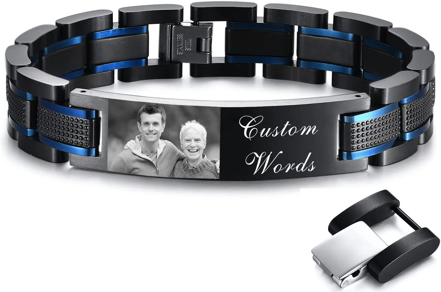 Gamtic Customized Watch Band Bracelet for Men - Personalized Stainless Steel Chunky Bracelets Wristband, with Jewelry Gift Box