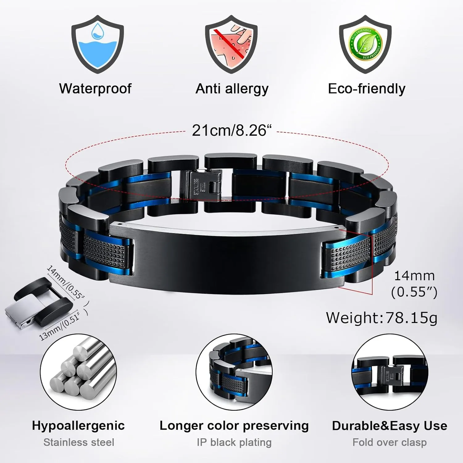 Gamtic Customized Watch Band Bracelet for Men - Personalized Stainless Steel Chunky Bracelets Wristband, with Jewelry Gift Box