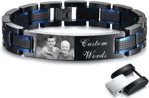 Gamtic Customized Watch Band Bracelet for Men - Personalized Stainless Steel Chunky Bracelets Wristband, with Jewelry Gift Box