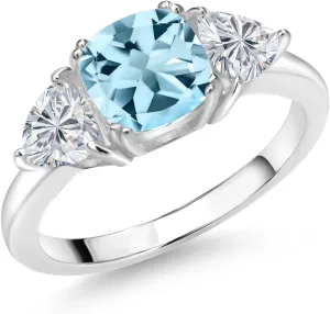 Gem Stone King 925 Sterling Silver Sky Blue Topaz and Lab Grown Diamond Engagement Ring For Women | 2.74 Cttw | Cushion 7MM | Gemstone November Birthstone | Available in Size 5,6,7,8,9