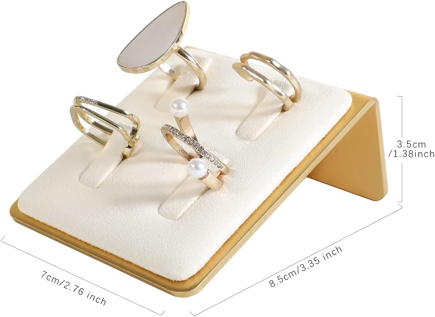 GemeShou Beige Ring Display for Selling, Jewelry Ring Organizer-Velvet Metal Series