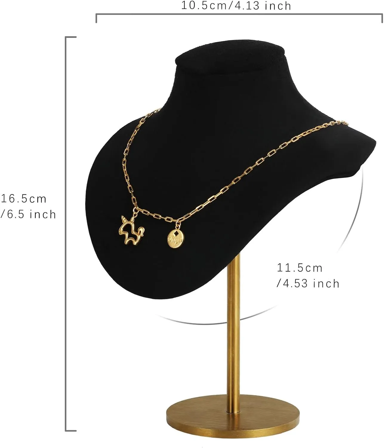 GemeShou Velvet necklace display stands for selling, Black jewelry bust holder, Gold metal necklace jewelry organizerBlack-Height 7.48 inch