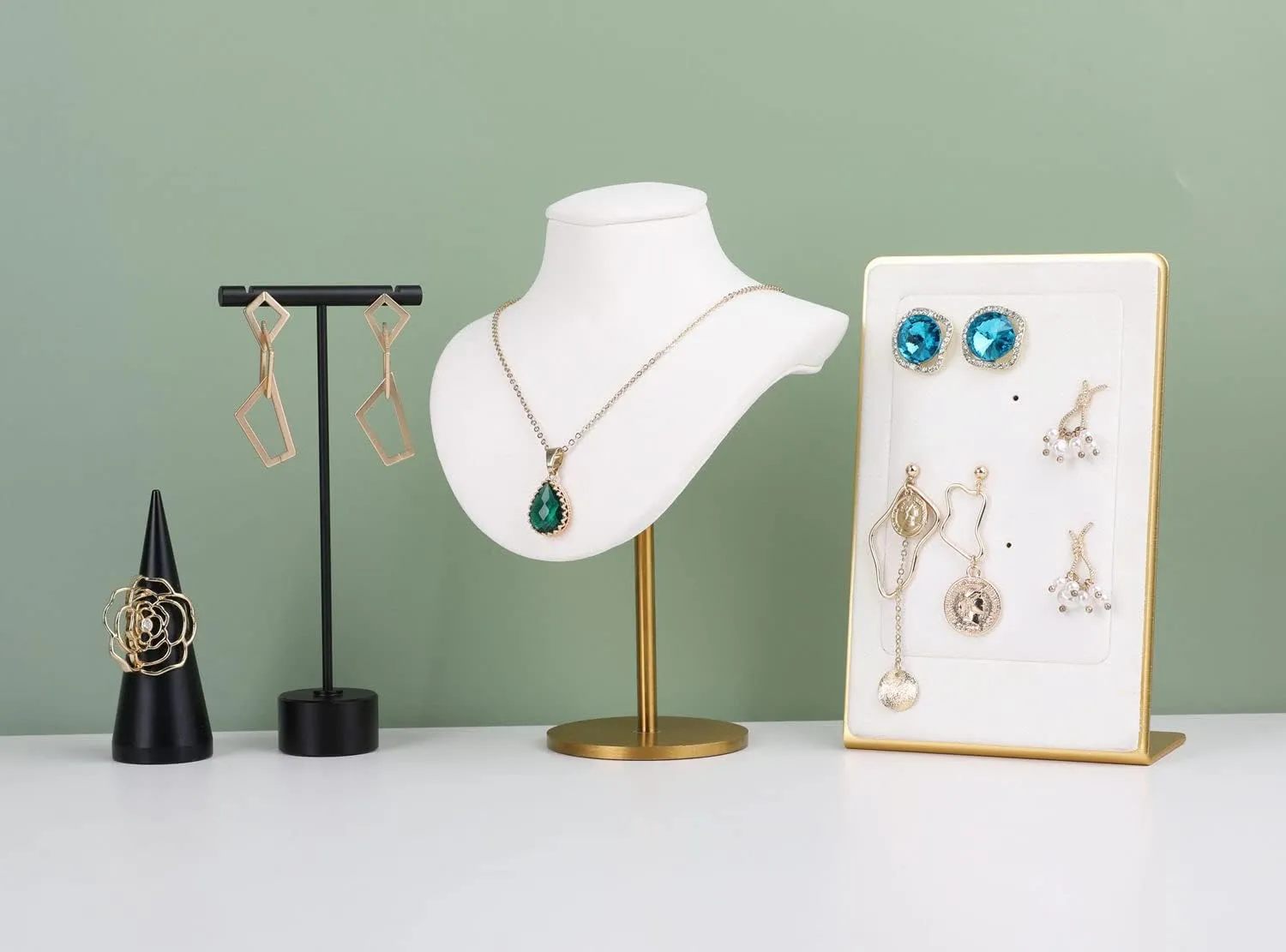GemeShou White necklace holder stands for girls, Velvet hanging jewelry organizer, Metal necklace display stands for sellingWhite-Height 7.48 inch