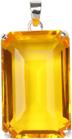 GEMHUB 95.00 Ct. Yellow Citrine Gemstone Pendant Without Chain Sterling Silver Emerald Shape Yellow Citrine Pendant
