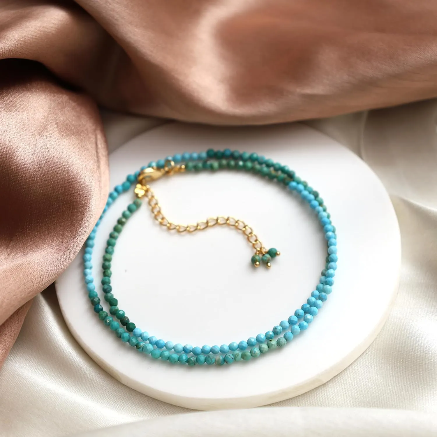 Gempires Turquoise Beaded Choker Necklace Handmade Minimalist Gemstone Jewelry December Birthstone Gifts Hypoallergenic 18 Inch Gold Plated Dainty Elegant Necklace