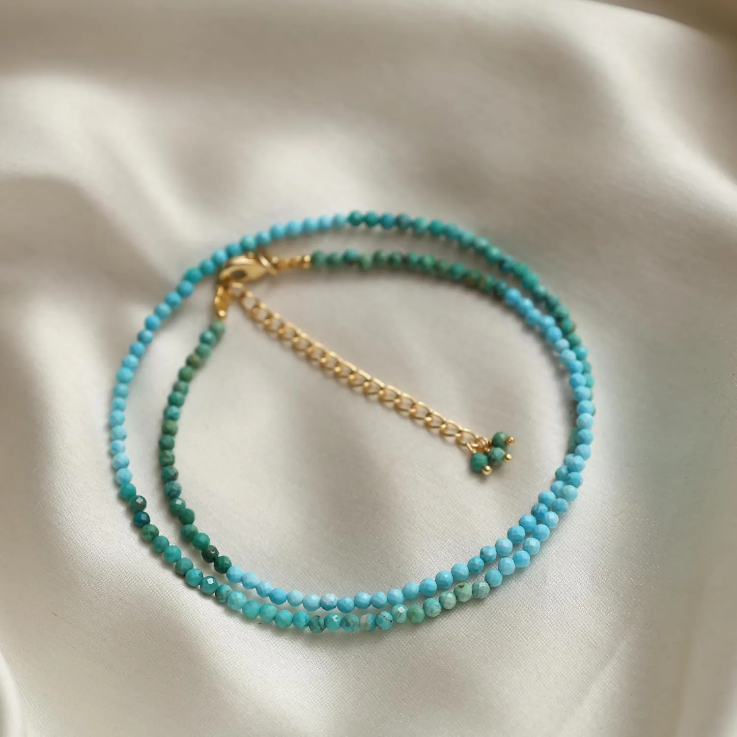 Gempires Turquoise Beaded Choker Necklace Handmade Minimalist Gemstone Jewelry December Birthstone Gifts Hypoallergenic 18 Inch Gold Plated Dainty Elegant Necklace