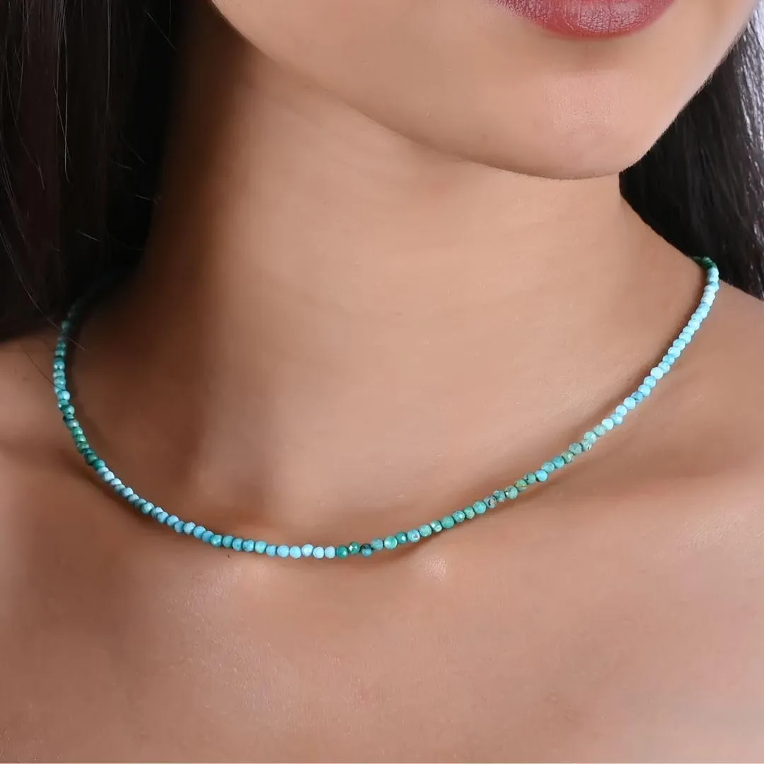 Gempires Turquoise Beaded Choker Necklace Handmade Minimalist Gemstone Jewelry December Birthstone Gifts Hypoallergenic 18 Inch Gold Plated Dainty Elegant Necklace