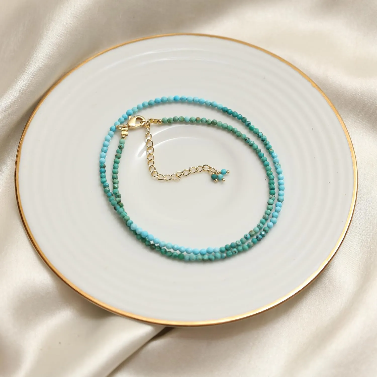 Gempires Turquoise Beaded Choker Necklace Handmade Minimalist Gemstone Jewelry December Birthstone Gifts Hypoallergenic 18 Inch Gold Plated Dainty Elegant Necklace