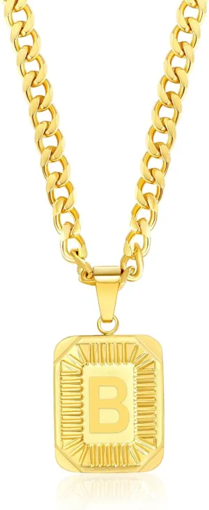 Gemsme Initial A-Z Letter Pendant Necklace Mens Womens Capital Letter 18K Yellow Gold Plated Stainless Steel Box Chain Personalizd Name Necklace for Women 22inch