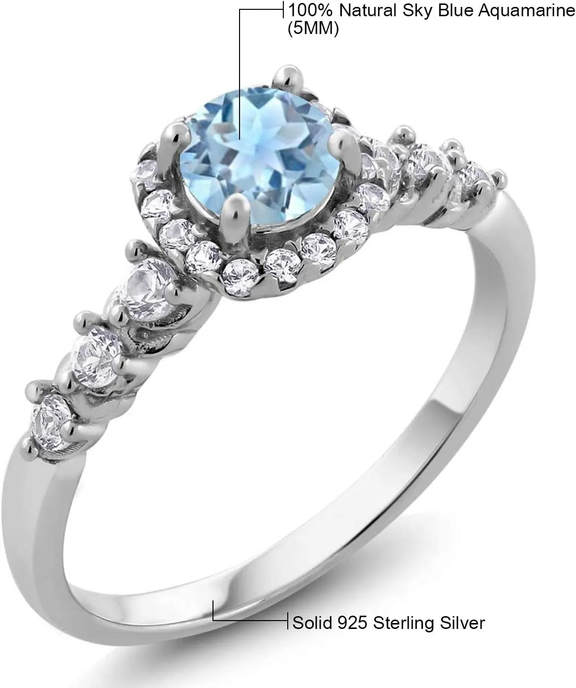 Gemstone Birthstone and White Created Sapphire Halo Engagement Ring For Women in 925 Sterling Silver | Round 5MM Center with 2MM and 1.2MM Accents | Fine Wedding Anniversary Promise Ring | Sizes 5-9