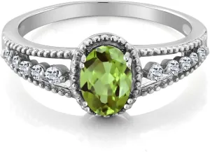 Gemstone Birthstone and White Topaz Engagement Ring for Women in 925 Sterling Silver | Oval 7X5MM | Elegant Split Shank Design with Round Accents | Fine Jewelry for Her Mom Wife | Sizes 5-9