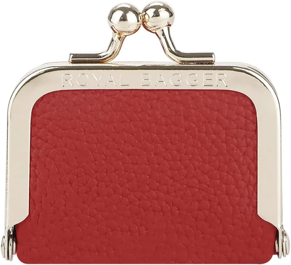 Genuine Leather Mini Jewelry Women's Coin Purse Solid Color Kiss Lock Change Pouch Casual Style Small Storage Bag for Women 1894 (Orange)