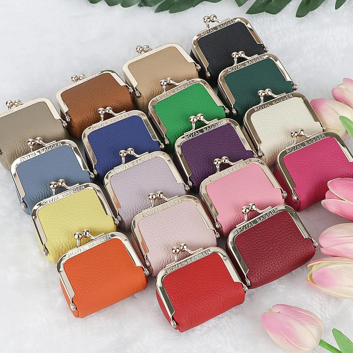 Genuine Leather Mini Jewelry Women's Coin Purse Solid Color Kiss Lock Change Pouch Casual Style Small Storage Bag for Women 1894 (Orange)