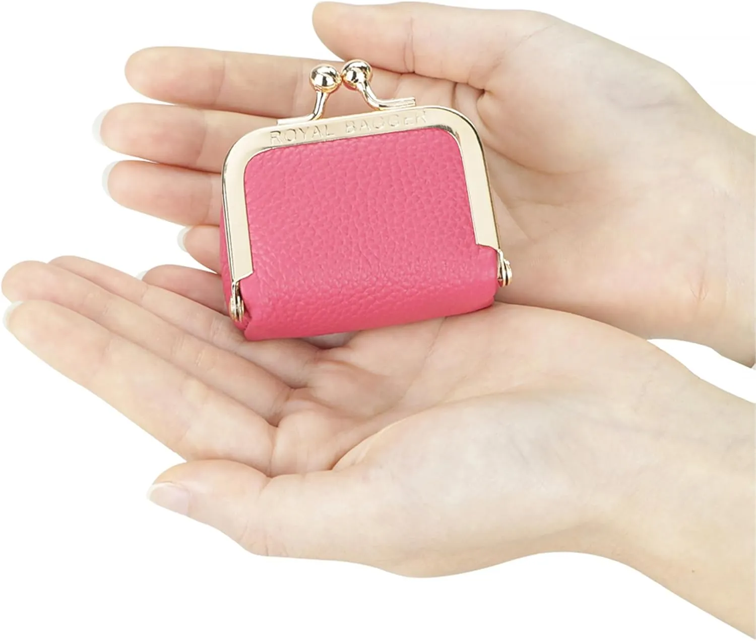 Genuine Leather Mini Jewelry Women's Coin Purse Solid Color Kiss Lock Change Pouch Casual Style Small Storage Bag for Women 1894 (Orange)