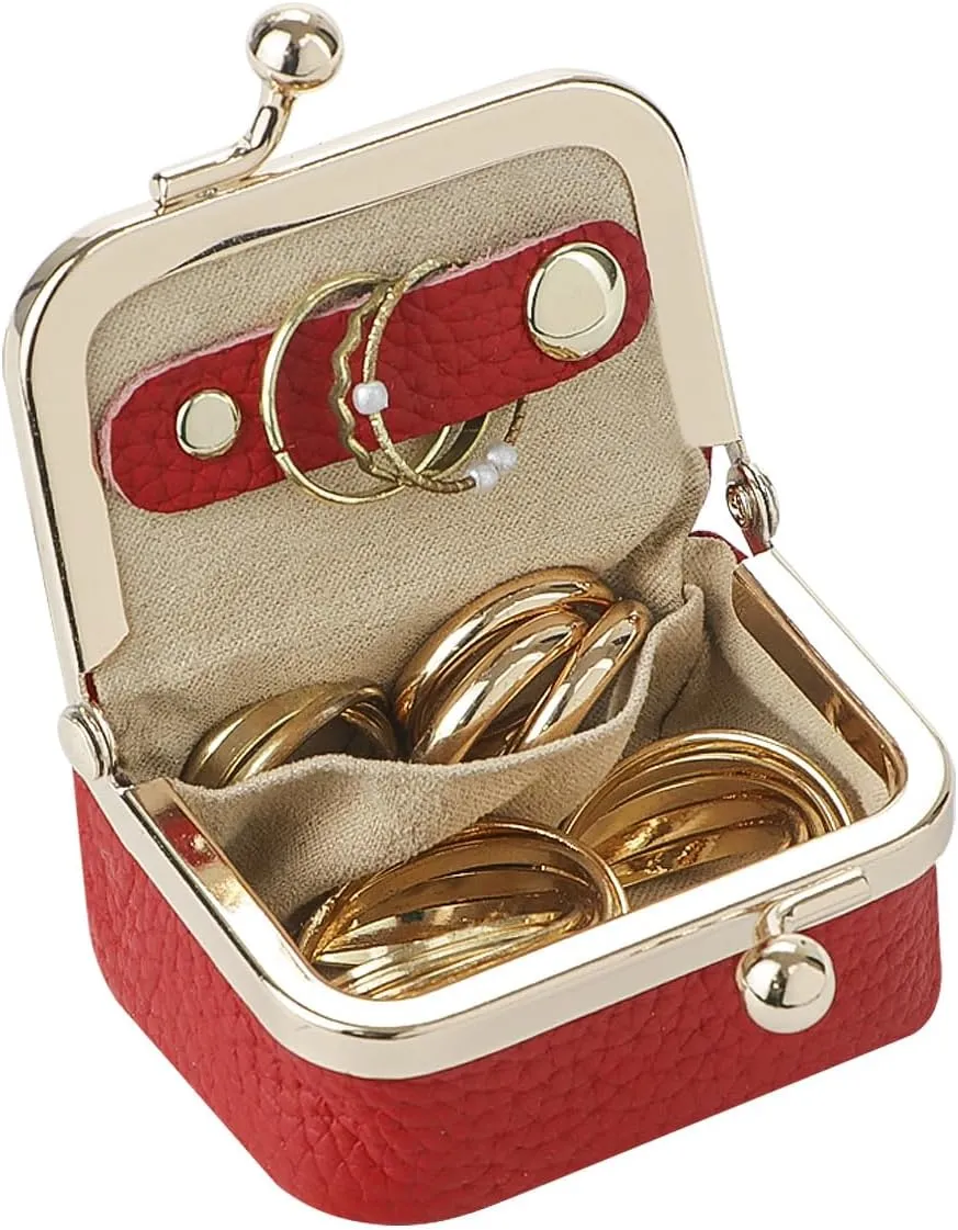 Genuine Leather Mini Jewelry Women's Coin Purse Solid Color Kiss Lock Change Pouch Casual Style Small Storage Bag for Women 1894 (Orange)