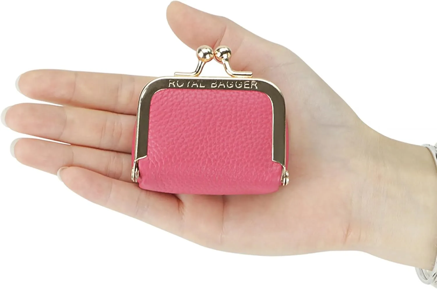 Genuine Leather Mini Jewelry Women's Coin Purse Solid Color Kiss Lock Change Pouch Casual Style Small Storage Bag for Women 1894 (Orange)