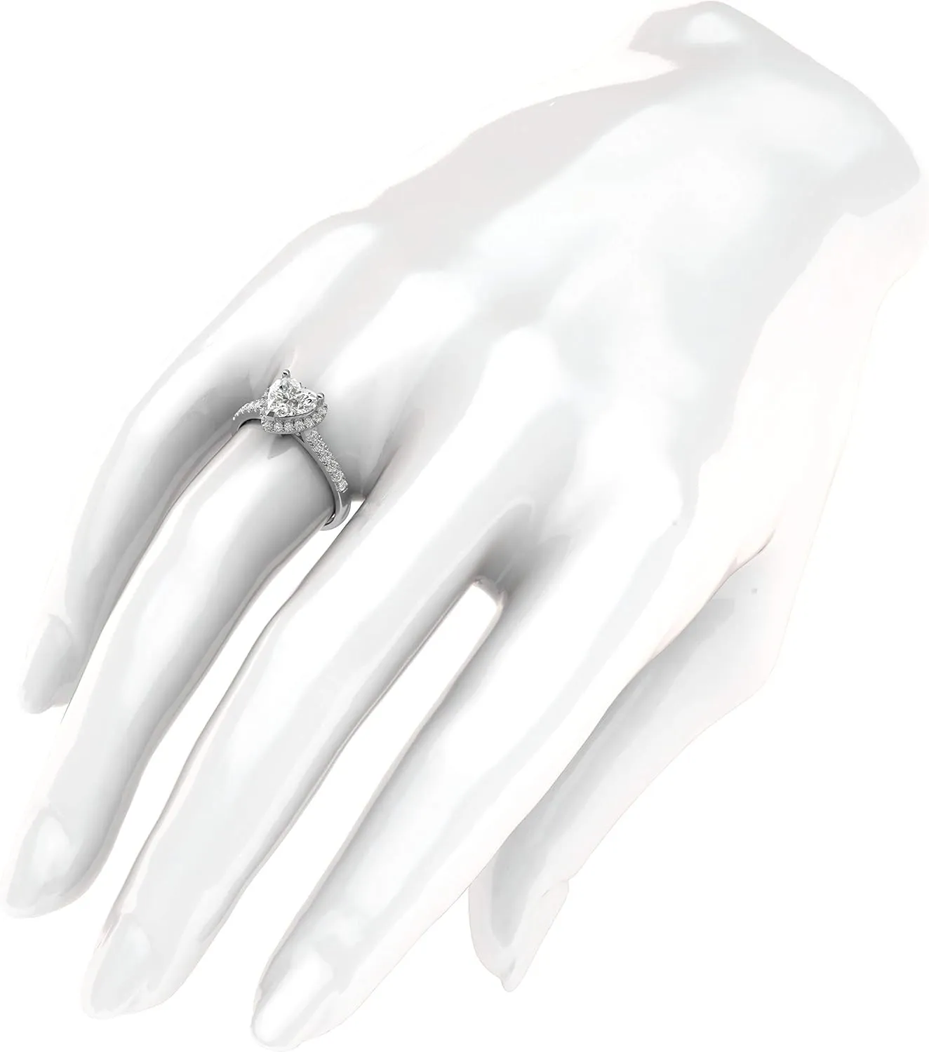 Genuine Moissanite 14k White Gold Heart-shaped Halo Engagement Ring with Side Stones Promise Bridal Ring