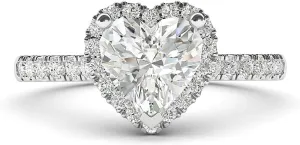 Genuine Moissanite 14k White Gold Heart-shaped Halo Engagement Ring with Side Stones Promise Bridal Ring