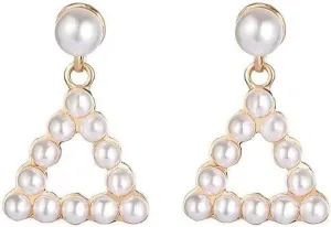 Geometric Pearl Drop Statement Earrings for Women Her,Gold Big Circle Square Triangle Pearl Dangle Earrings Party Prom Trendy Jewelry Gift