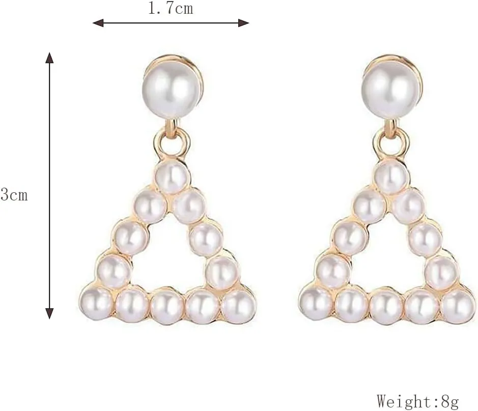 Geometric Pearl Drop Statement Earrings for Women Her,Gold Big Circle Square Triangle Pearl Dangle Earrings Party Prom Trendy Jewelry Gift