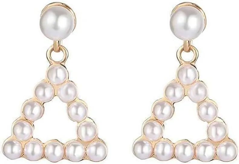 Geometric Pearl Drop Statement Earrings for Women Her,Gold Big Circle Square Triangle Pearl Dangle Earrings Party Prom Trendy Jewelry Gift