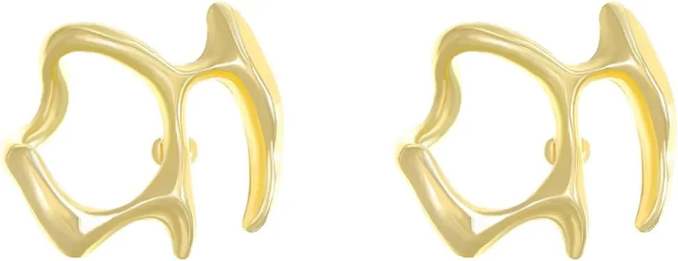 Geometrically Irregular Liquid Hollow Studs Earrings Huggie Minimalist Ear Clip Earrings Hypoallergic Gold Plated Ear Studs Lightweight Hollow Open Hoops Ear Studs Fashion Jewelry for Women