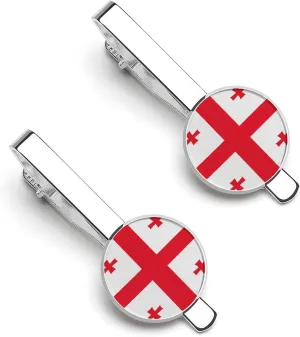 Georgia Flag 1 Pair Tie Clips Necktie Bar Pinch Clip for Wedding Business