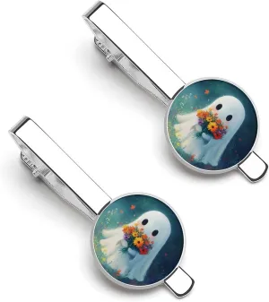 Ghost Flowers Men's Tie Clip Tie Bar Round Tie Clasp Classic Tie Tack Pins Jewelry Accessories