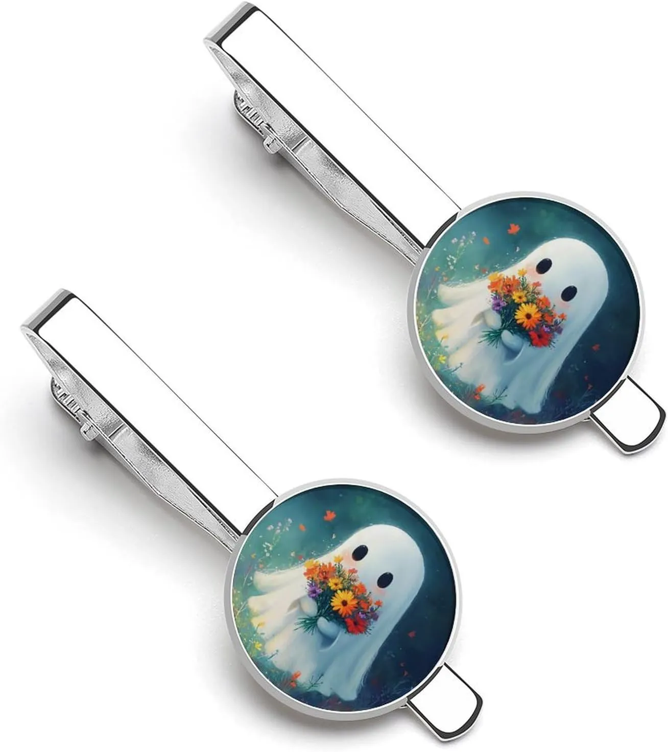 Ghost Flowers Men's Tie Clip Tie Bar Round Tie Clasp Classic Tie Tack Pins Jewelry Accessories
