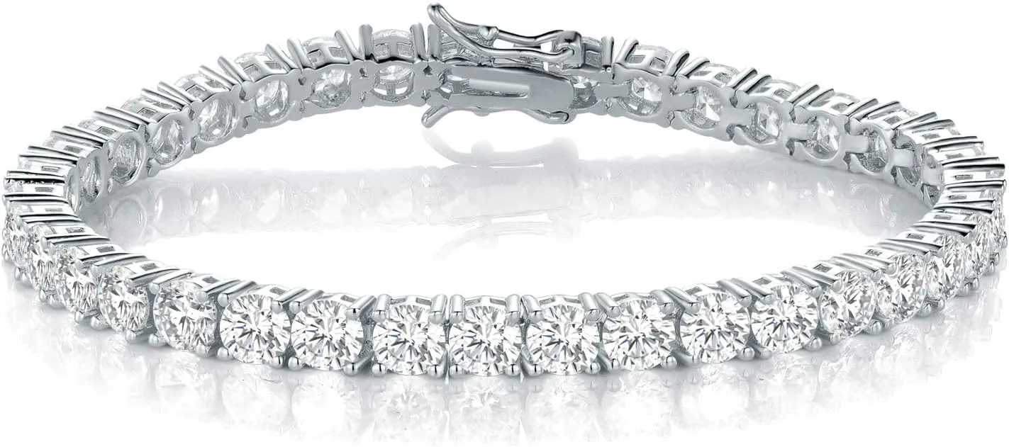 GMESME 18K White Gold Plated 4.0 Round Cubic Zirconia Classic Tennis Bracelet 6/6.5/7/7.5/8/8.5/9 Inch