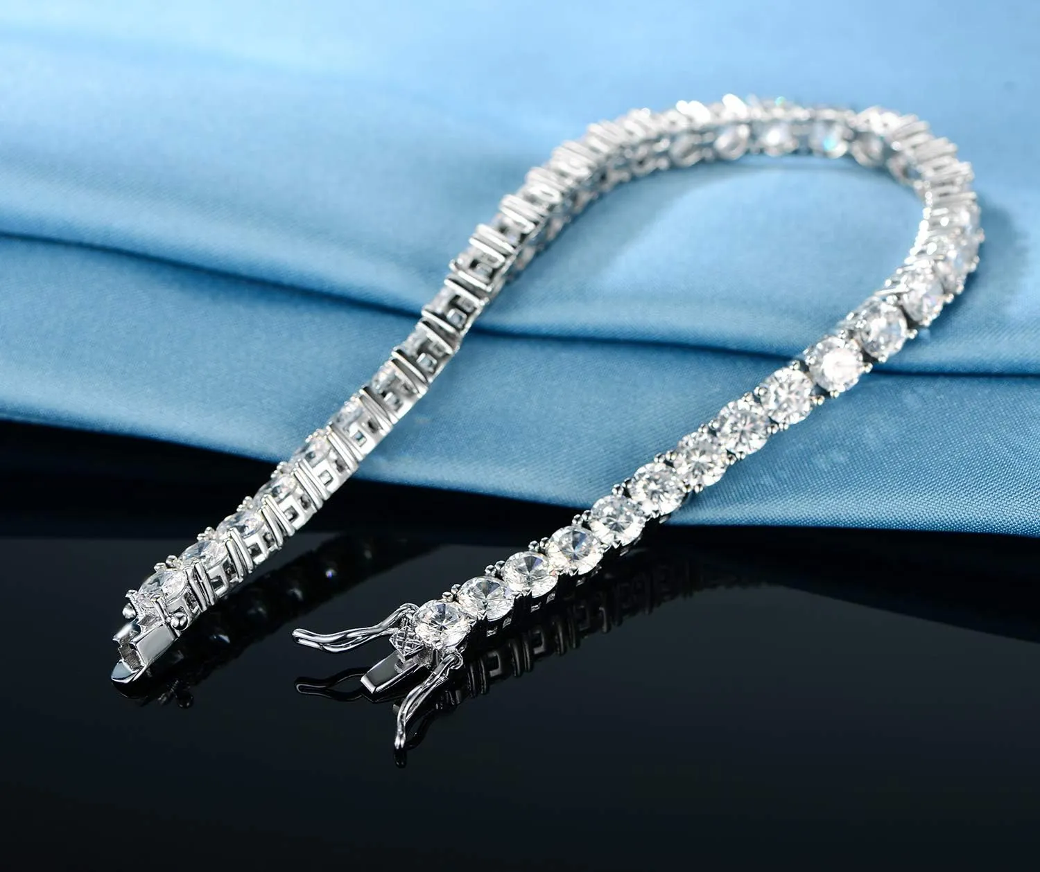GMESME 18K White Gold Plated 4.0 Round Cubic Zirconia Classic Tennis Bracelet 6/6.5/7/7.5/8/8.5/9 Inch