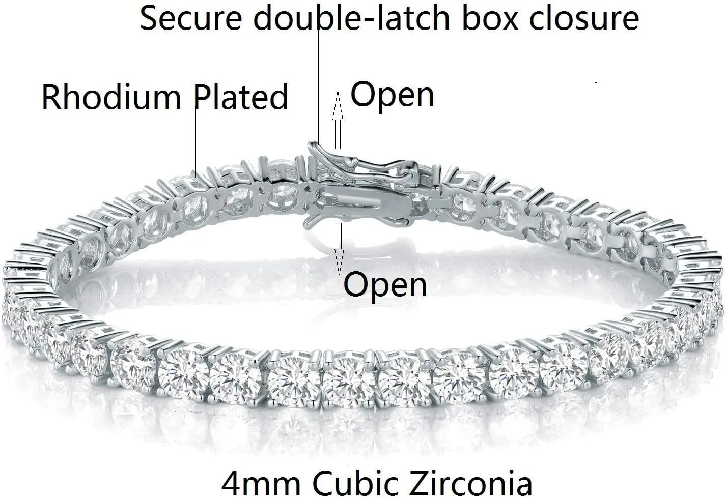 GMESME 18K White Gold Plated 4.0 Round Cubic Zirconia Classic Tennis Bracelet 6/6.5/7/7.5/8/8.5/9 Inch