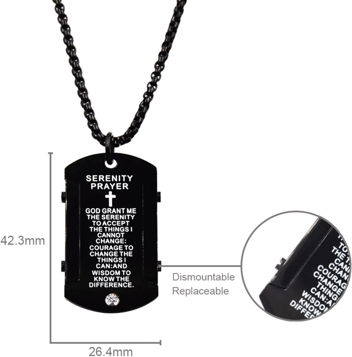 God Grant me the Serenity to Accept the Things I Cannot Change Necklace Diamond Dog Tag Pendant,Courage To Change The Things I Can Jewelry for Birthday Christmas