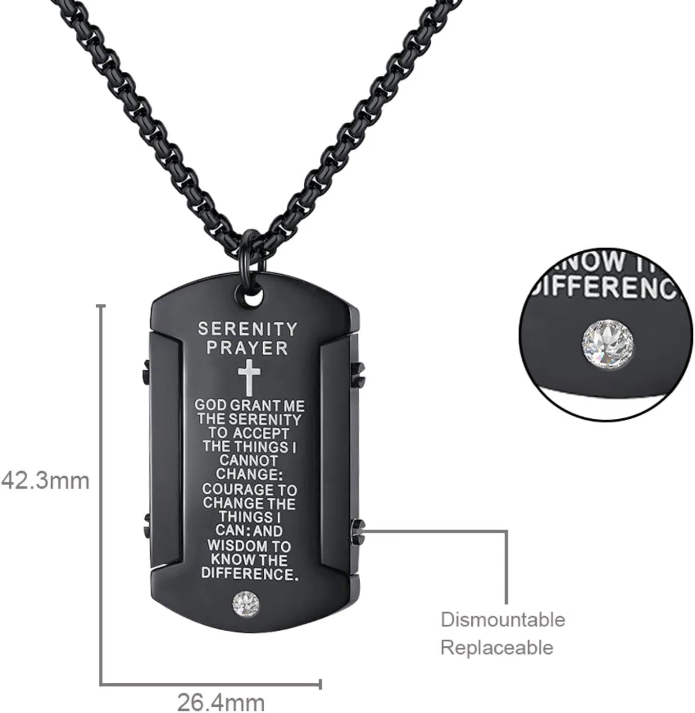 God Grant me the Serenity to Accept the Things I Cannot Change Necklace Diamond Dog Tag Pendant,Courage To Change The Things I Can Jewelry for Birthday Christmas