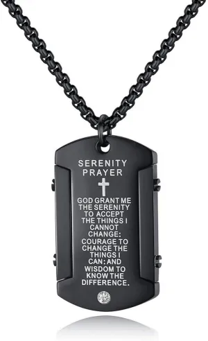 God Grant me the Serenity to Accept the Things I Cannot Change Necklace Diamond Dog Tag Pendant,Courage To Change The Things I Can Jewelry for Birthday Christmas