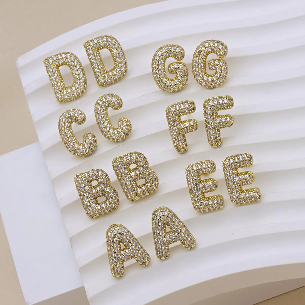 Gold Bubble Initial Letter Stud Earrings for Women Cubic Zirconia Minimalist Alphabet Number Earrings Initial Gifts Jewelry for Women