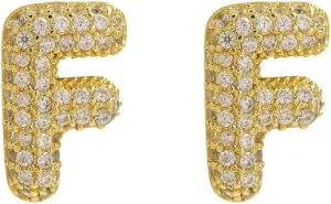 Gold Bubble Initial Letter Stud Earrings for Women Cubic Zirconia Minimalist Alphabet Number Earrings Initial Gifts Jewelry for Women
