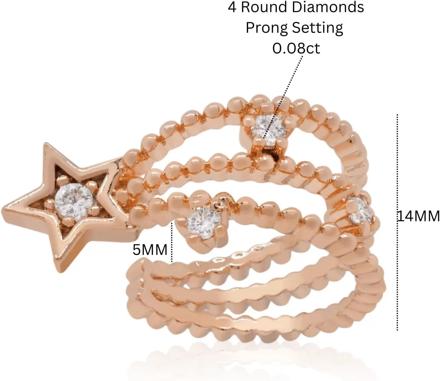 Gold Diamond Star Ear Cuff  Triple Tiered Celestial Cuff Earring, Ear Wrap Jewelry