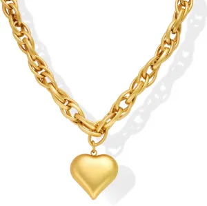Gold Heart Pendant Necklace Chunky Multistrand Paperclip Choker Necklace Fashion Jewelry For Women