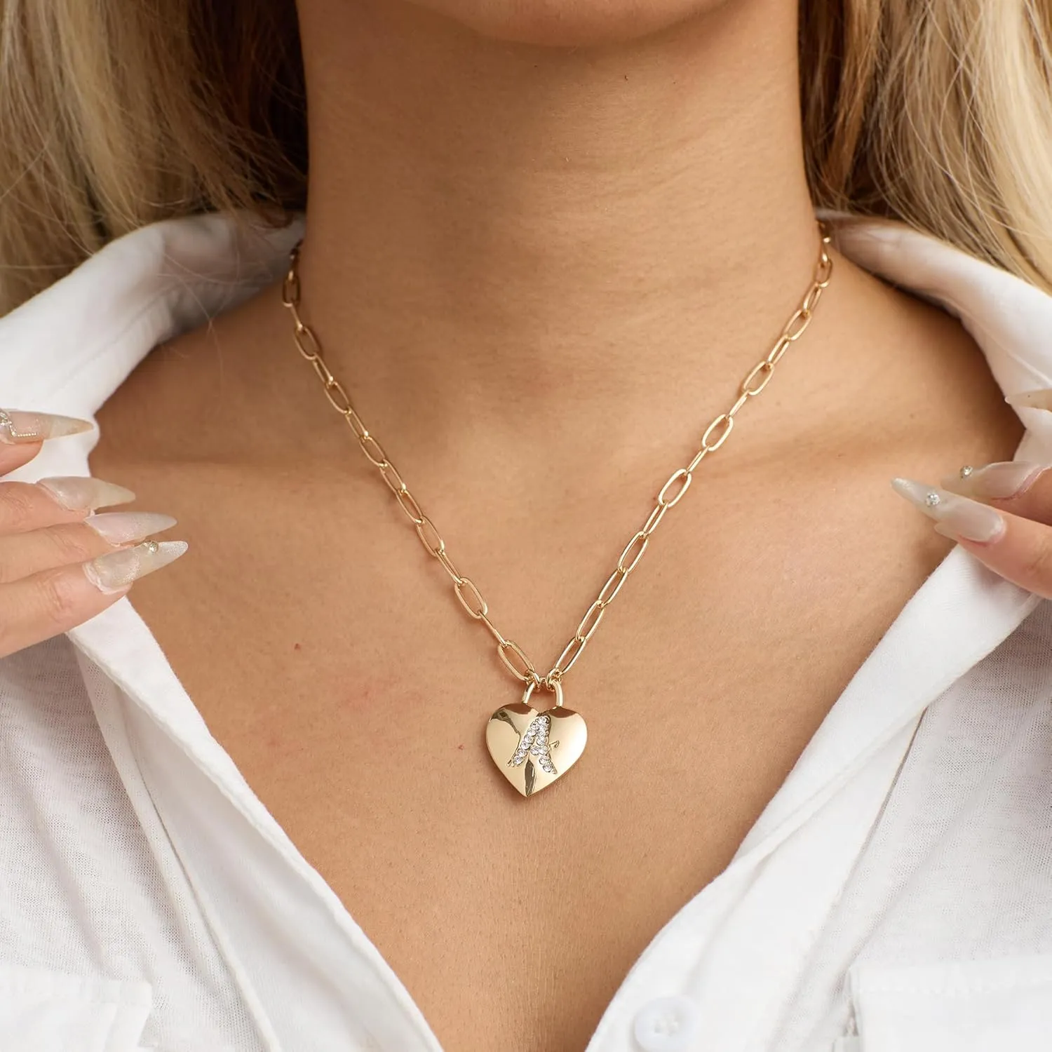 Gold Heart Pendant Necklace for Women, Heart Inital Letter Necklace for Women