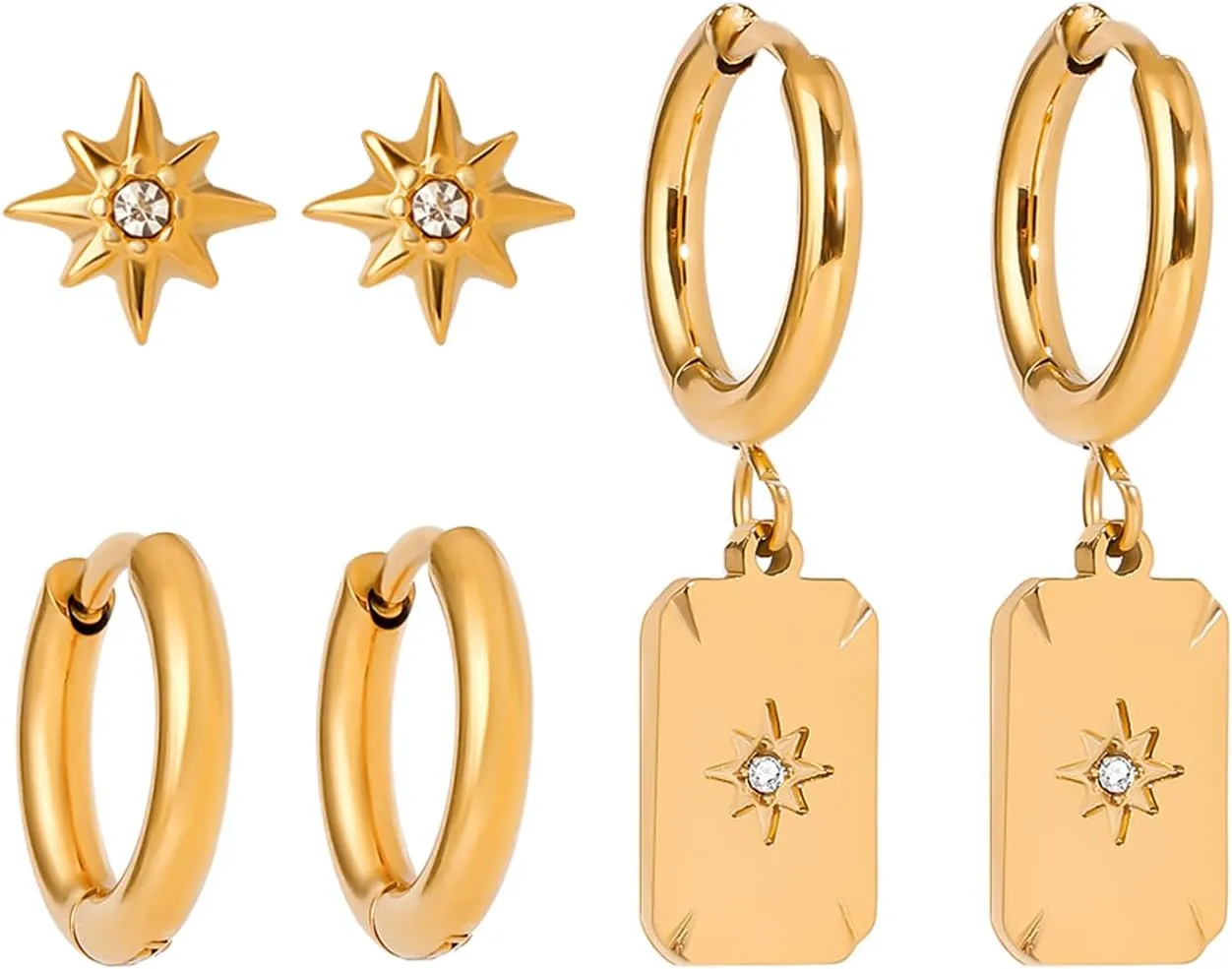Gold Hoop Earrings for Women Dainty 18K Gold Plated Earrings CZ Huggies Hoop Studs Lightweight Hypoallergenic Cartilage Earring Set Multiple Piercing Jewelry Gifts