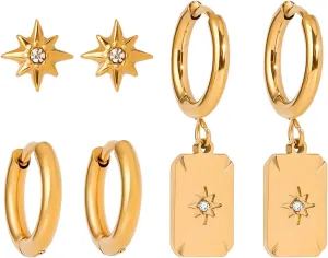 Gold Hoop Earrings for Women Dainty 18K Gold Plated Earrings CZ Huggies Hoop Studs Lightweight Hypoallergenic Cartilage Earring Set Multiple Piercing Jewelry Gifts