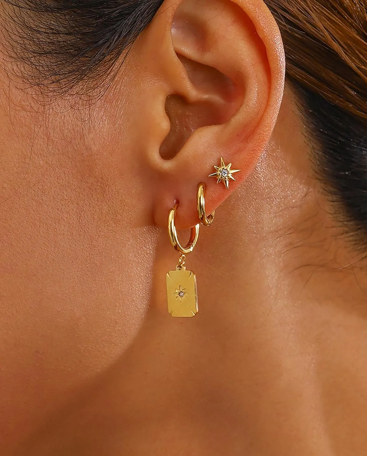 Gold Hoop Earrings for Women Dainty 18K Gold Plated Earrings CZ Huggies Hoop Studs Lightweight Hypoallergenic Cartilage Earring Set Multiple Piercing Jewelry Gifts