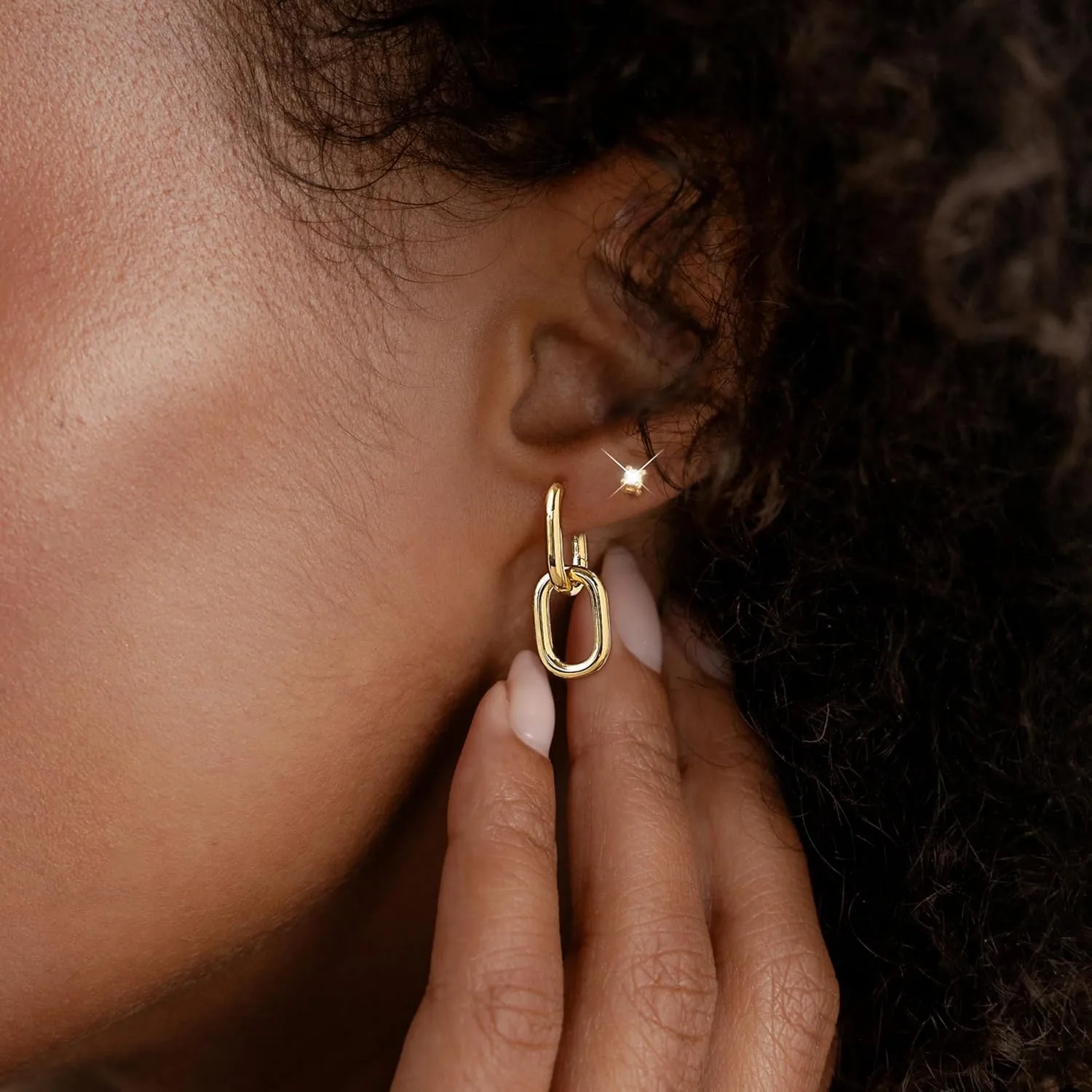 Gold Hoop Earrings for Women, Trendy 14K Gold Plated Hypoallergenic Link Huggie Earrings Stack, Dainty Dangle Earrings Set for Multiple Piercing