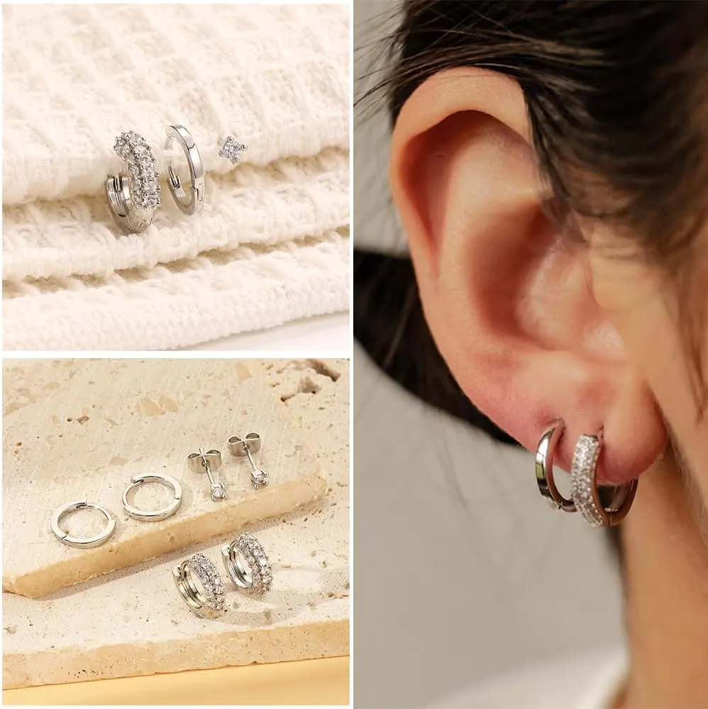 Gold Hoop Earrings Set for Women 3 Pairs Huggie Hoop Jacket Stud Earring Set for Multiple Piercing Cartilage Earring Stack for Sensitive Ears