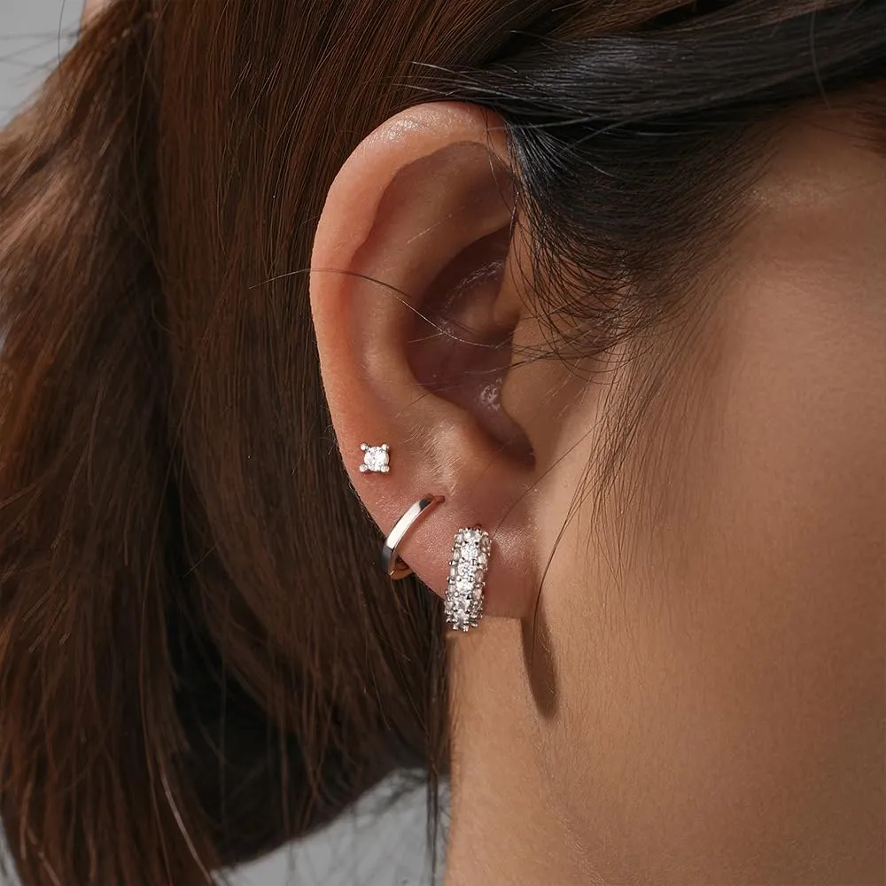 Gold Hoop Earrings Set for Women 3 Pairs Huggie Hoop Jacket Stud Earring Set for Multiple Piercing Cartilage Earring Stack for Sensitive Ears