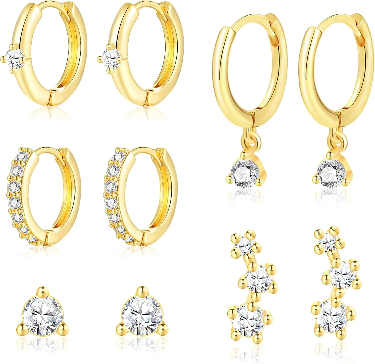 Gold Hoop Earrings Set for Women, Small 14K Gold Plated Huggie Earrings for Multiple Piercing, Dainty Earrings Set