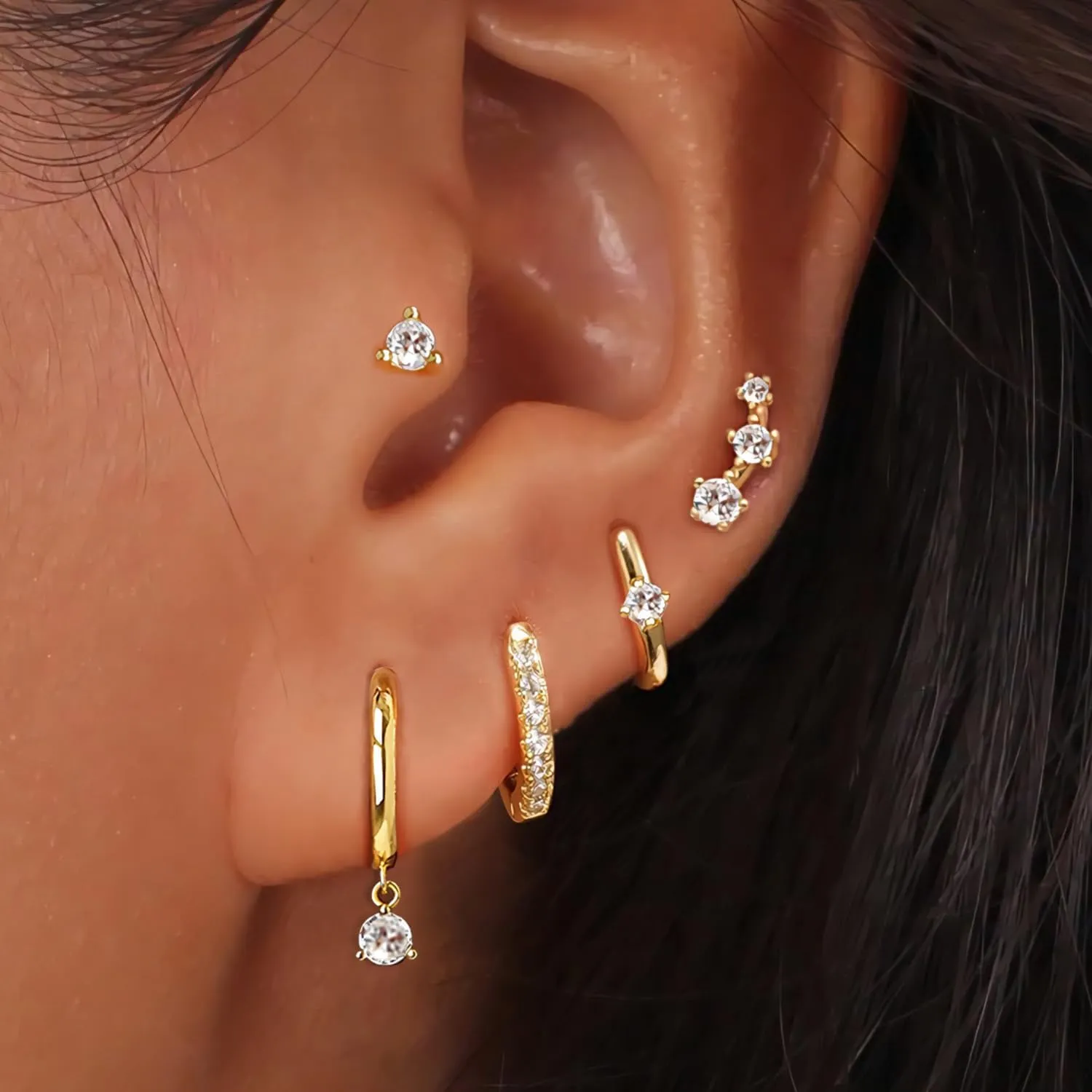 Gold Hoop Earrings Set for Women, Small 14K Gold Plated Huggie Earrings for Multiple Piercing, Dainty Earrings Set